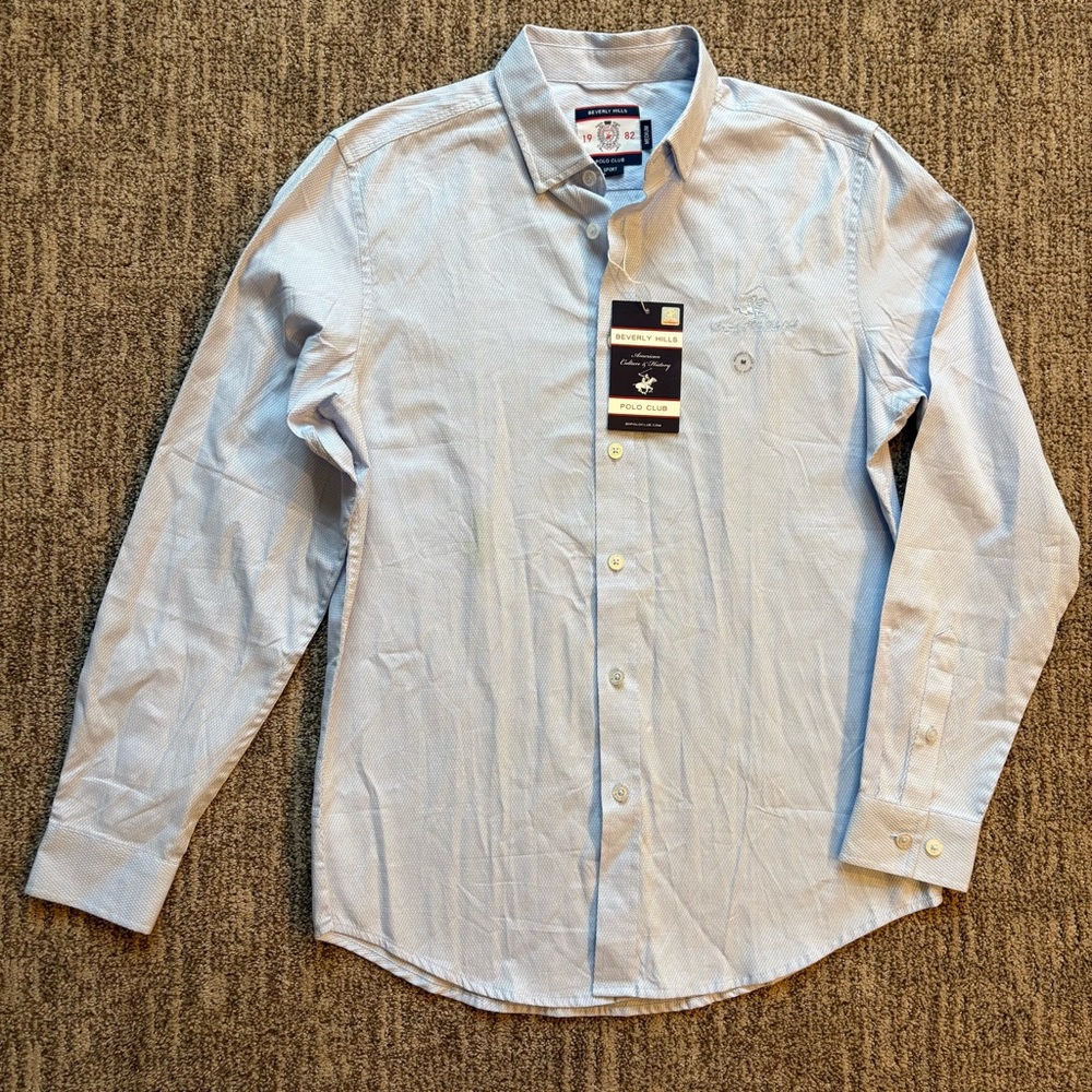 Beverly Hills Polo Club men’s light blue oxford button down shirt size Medium